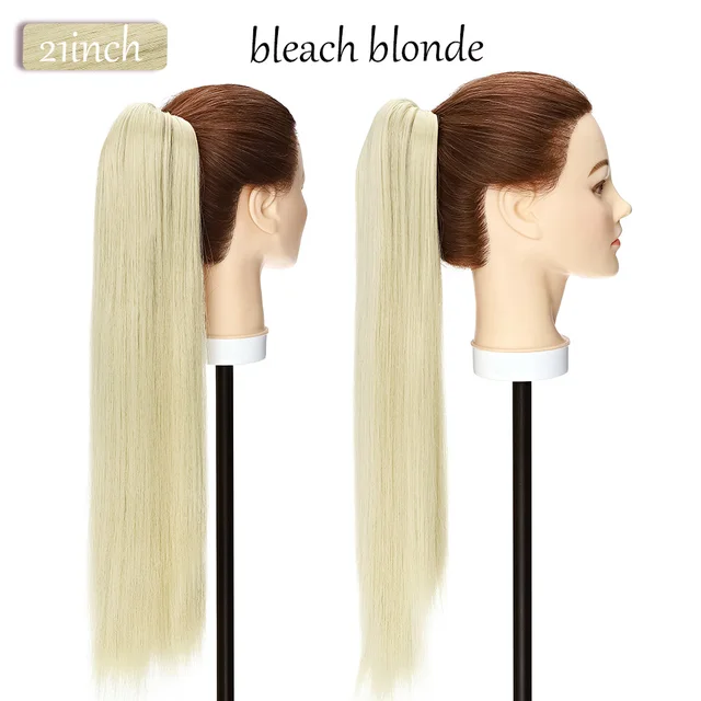 S-noilite Synthetic 12-26inch Claw Clip On Ponytail Hair Extension Ponytail Extension Hair For Women Pony Tail Hair Hairpiece bleach blonde