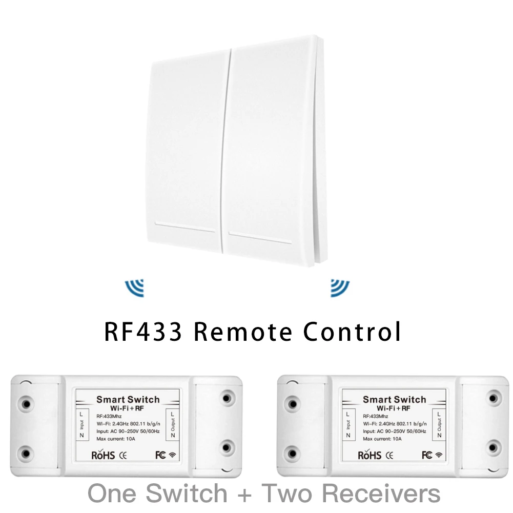 RF433Mhz+ Wifi беспроводной пульт дистанционного управления смарт-переключатель, настенный панельный передатчик, приложение Smart Life/Tuya, работает с Alexa Google Home - Цвет: White Kit 1