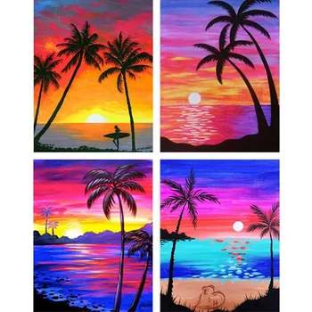 

SZS Hot 4 Pack 5D DIY Diamond Painting Kits Round Drill Rhinestone Embroidery Art Cross Stitch Paint for Wall Decor Coconut Tree