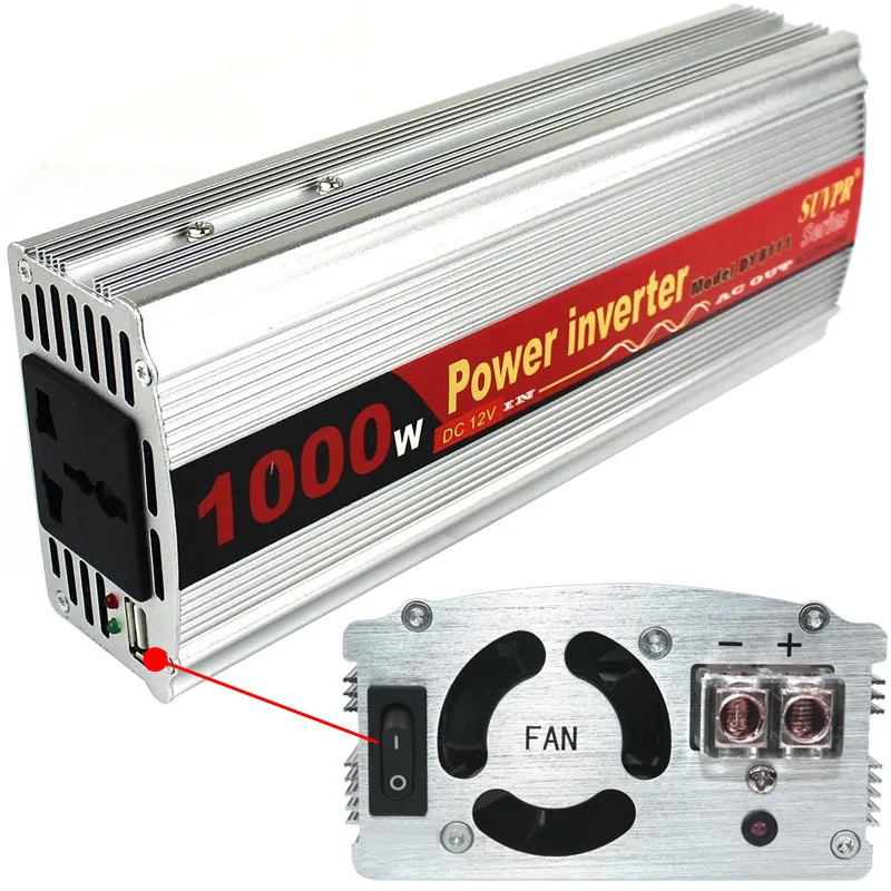 

NEW 1000W DY-8111 Car Power Inverter DC 12V to AC 220V LED Light USB Output