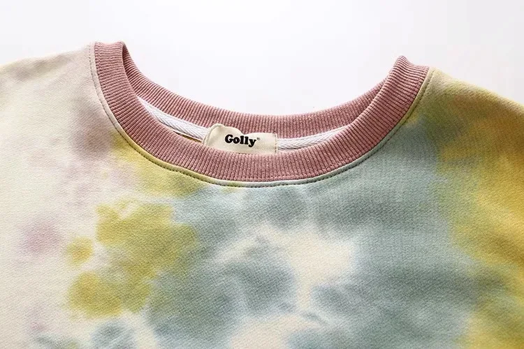 EDGLuLu женские осенние Топы пуловер с принтом tie dye осенне-зимний женский мешковатый свитер с круглым вырезом и длинным рукавом милый пуловер