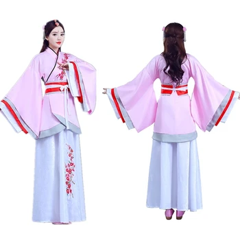 

Fairy Women Satin Performance Clothing Traditional Chinese Hanfu Costumes Floral Dance Dress Girls Retro Ancient Stage Wear