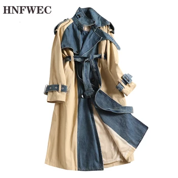 

Double-breasted Denim Stitching Windbreaker Female Autumn and Winter New 2019 Wild Trench Coat for Women Casual D960