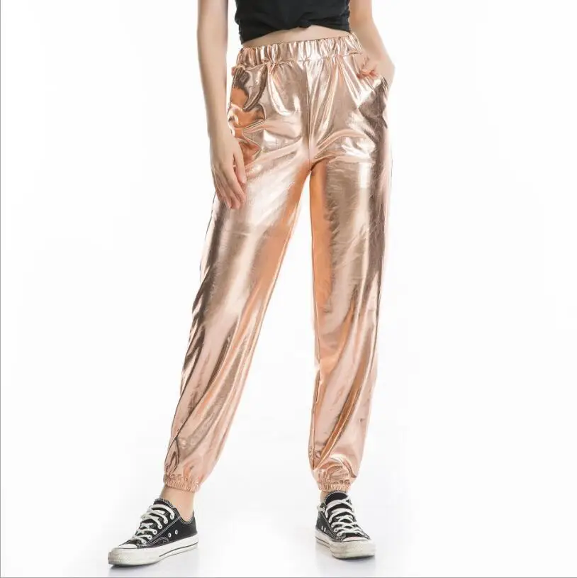 Women Laser Reflection Harem Pants Sweatpants and Joggers Casual High Waist Pants Capris Ladies Hip Hop Dance Party Trousers