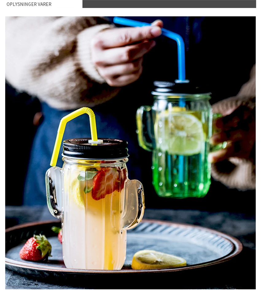Кактус стеклянная чашка монолайер сок чашка молочная чашка для завтрака приносить крышку фруктового сока воды прохладные напитки чашки с соломинкой вечерние подарки