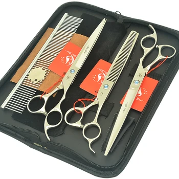 

8.0" Dog Scissors Set Pet Grooming Scissor JP440C Straight Cutting Tesoura Curved Shears Thinning Clipper with Comb Bag HB0248
