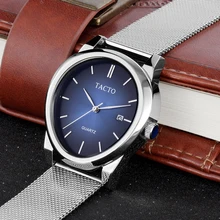 Tacto мужские часы Топ люксовый бренд мужские спортивные часы синий циферблат Мужские кварцевые сетчатые стальные Элегантные наручные часы 30 м Водонепроницаемость
