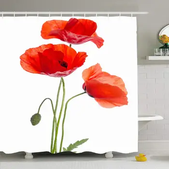 

Shower Curtain for Bathroom 66x72 Green Flower Bouquet Red Poppies White Poppy Papaver Arrangement Flora Beauty Bloom Rural