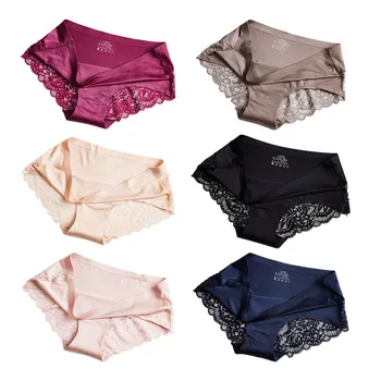 

Seamless Panties For Women Sexy Ice Silk Briefs Comfort Lace Low Waist Underpants Female Fashion Intimates XXXL 2pcs/lot #F