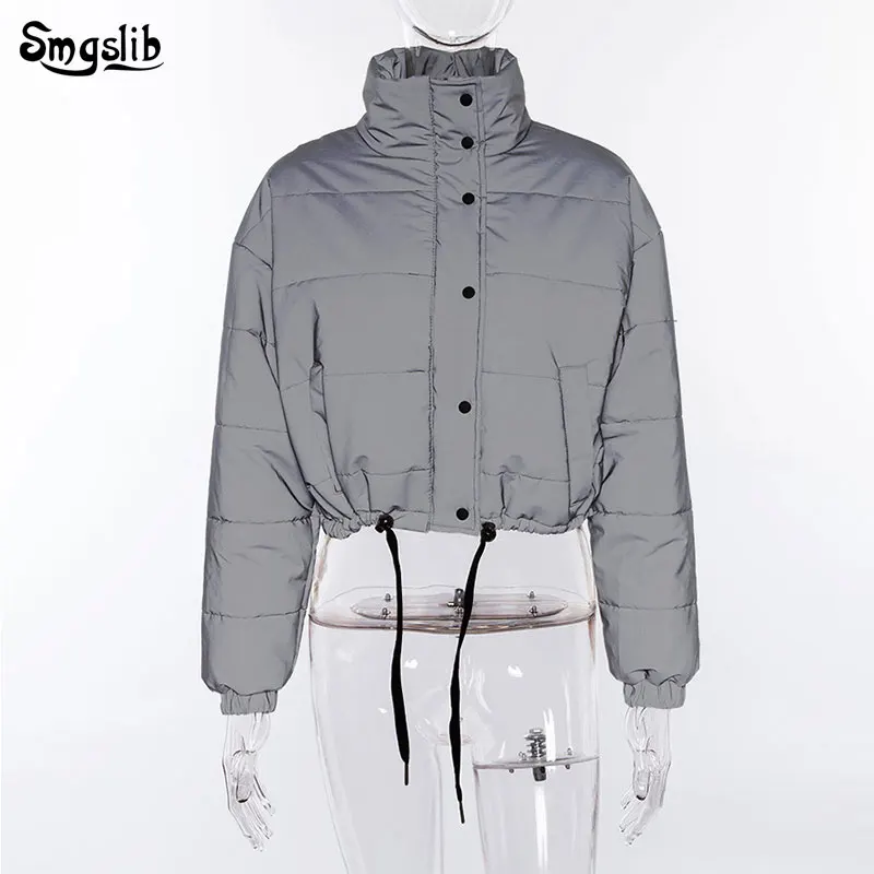 New 2019 Winter Fashion Reflective Short Warm Women Coat Jackets Short Jacket top Gray Color New Ladies