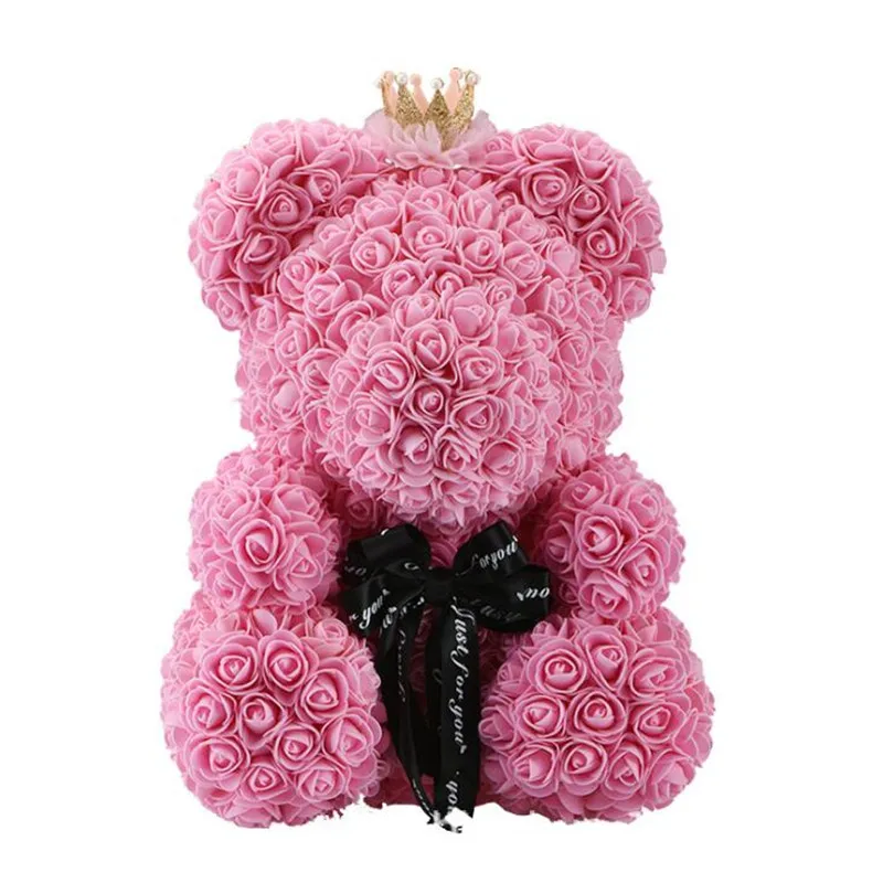 Pink With Crown Романтический плюшевый подарок на день Святого Валентина 40 см розовый Подарочный плюшевый мишка подарок на день рождения Рождество свадьбу разноцветные искусственные цветы - Цвет: Pink With Crown