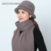 Шерстяная зимняя шапка для женщин с отворотами из кроличьего меха стрейч шапки шапочка вязаная бини шарф Skullies шапки со стразами женские осенние