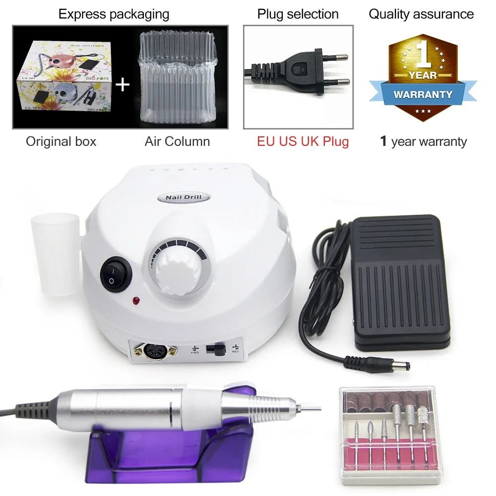 202 White US UK Plug LKE, 35000-20000 ОБ/мин, электрические сверла для ногтей, набор, маникюрная машина, мельница для педикюра, аксессуары, крепкий аппарат, ручка для маникюра - Цвет: 202 White US UK Plug