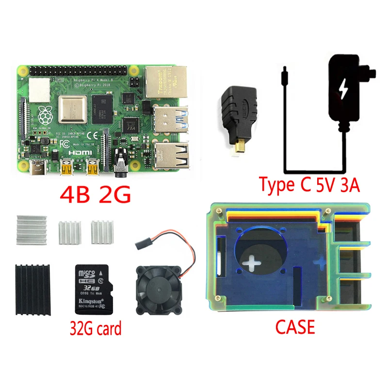 Raspberry Pi 4 Модель B PI 4B 1 GB/2 GB/4 GB или 3B+ чехол 32G SD - Комплект: 4B 2G version Kit