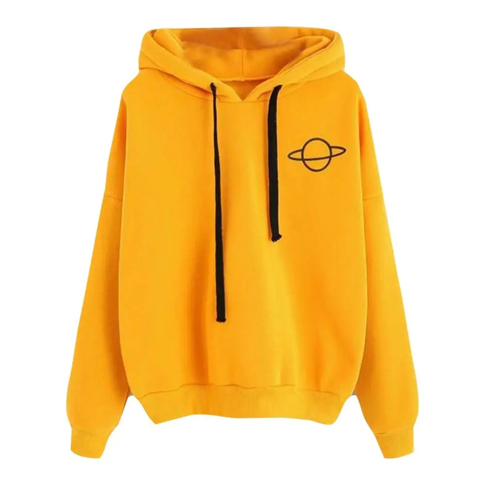 Hoodies Women Autumn Hooded Sweatshirt Casual harajuku Casual Winter Planet Printing Outwear Warm Sweat Femme Tops Black New - Цвет: Цвет: желтый