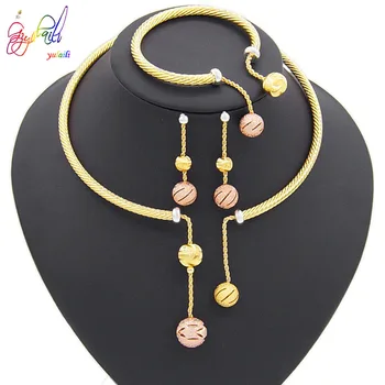 

Yulaili New Arrivals Pendant Necklace Earrings Charm Bracelet Women Statement African Beads Nigerian Wedding Bridal Jewelry Sets
