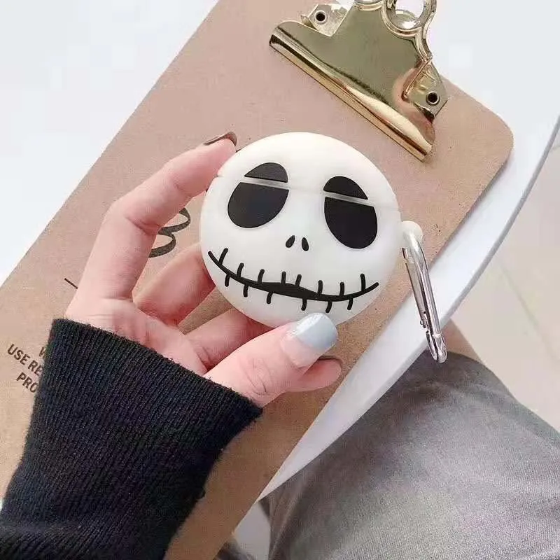 skull Чехол с рисунком на Хэллоуин для airpods 1 2, беспроводной чехол с Bluetooth для телефона, мягкий силиконовый чехол с карабином - Цвет: skull