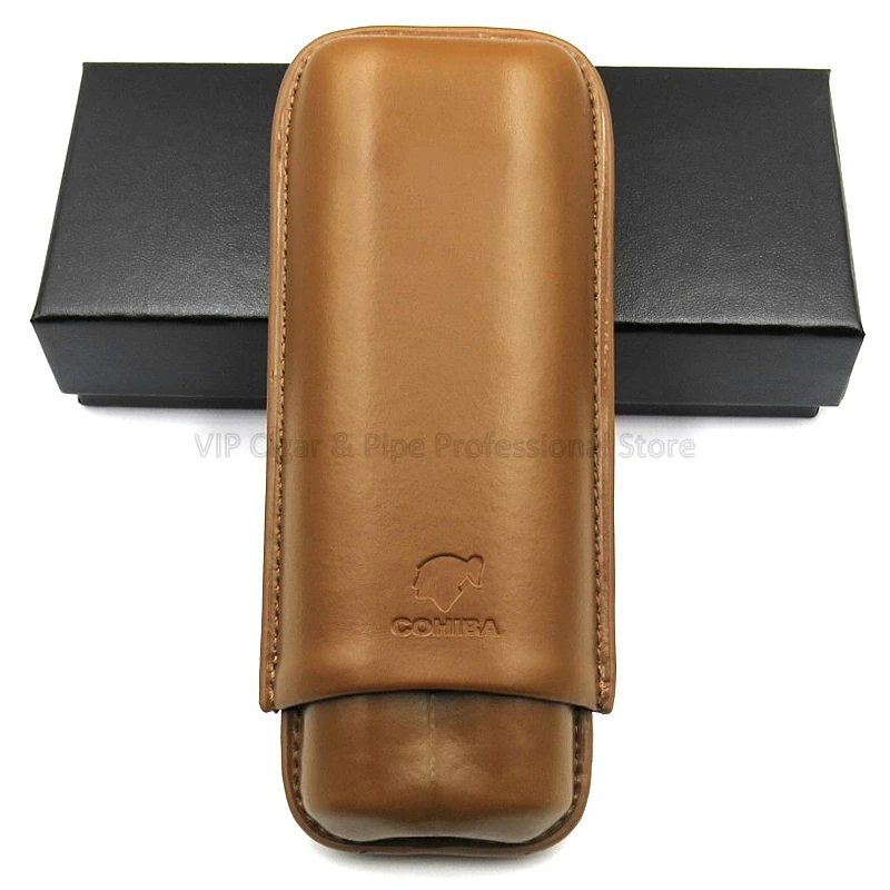 Cohiba Коричневый из натуральной кожи 2 трубки сигары держатель Чехол Humidor - Цвет: Brown