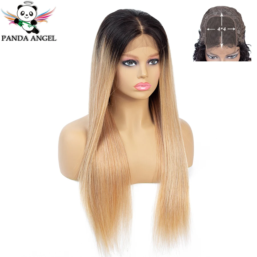 

Panda Ombre Straight 1b/27 Lace Closure Human Hair Wigs For Black Women Indian 4*4 Lace Wigs Pre-Plucked With Baby Hair Remy