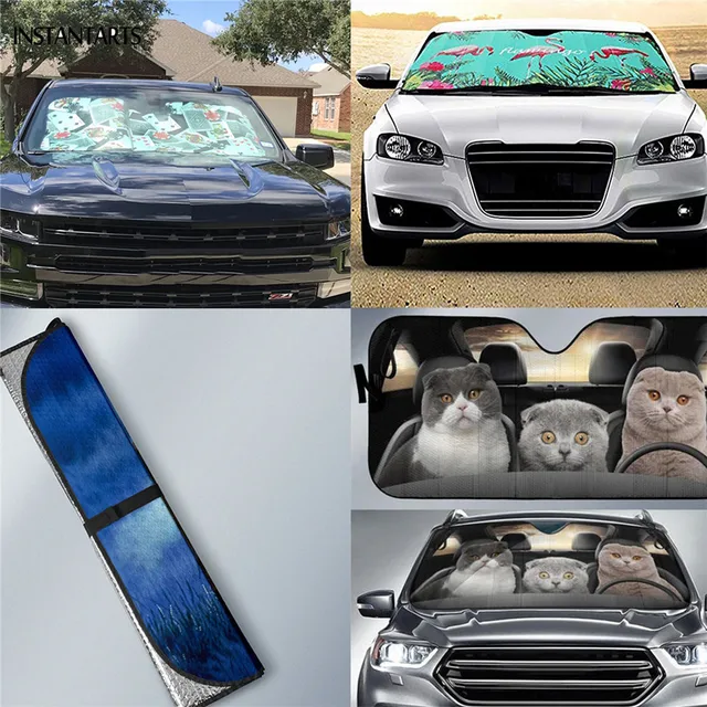INSTANTARTS Funny 3D Cows Animal Driver Prints Car Sun Shade Windshield Cute Car Accessories Sunshade for Car Windshield Durable 5
