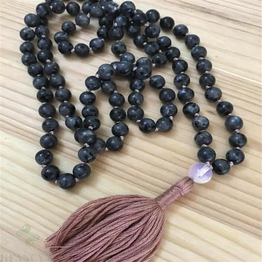 

8mm black spectrolite Mala Necklace 108 Bead Gemstone spirituality Bless new Wristband Fancy Chakas Unisex Veins yoga Hot