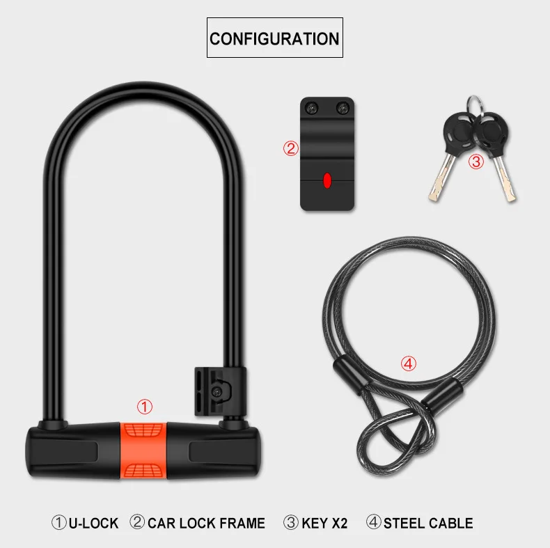 U-замок, велосипедный замок, Противоугонный замок, велосипедный замок со стальным тросом, смелый сдвиг, безопасный велосипедный замок, аксессуары для горного велосипеда