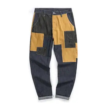 

Fashion Stitching Hit Color Jeans Man 2020 Loose Baggy Korean Harem pants Casual Denim Trousers Joggers Men Clothing p1181