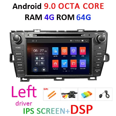 64G DSP ips Android 9,0 AV выход 2 DIN Автомобильный dvd-плеер для Toyota Prius 2009-2013 gps навигация стереосистемы мультимедийный экран радио - Цвет: 9.0 4G 64G DSP Left