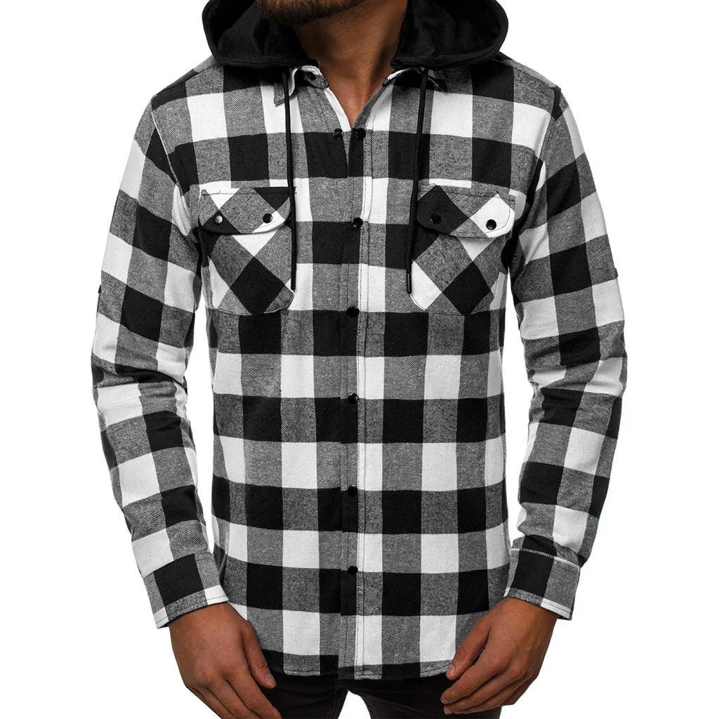 Мужская Повседневная рубашка в шотландскую клетку со съемным капюшоном и