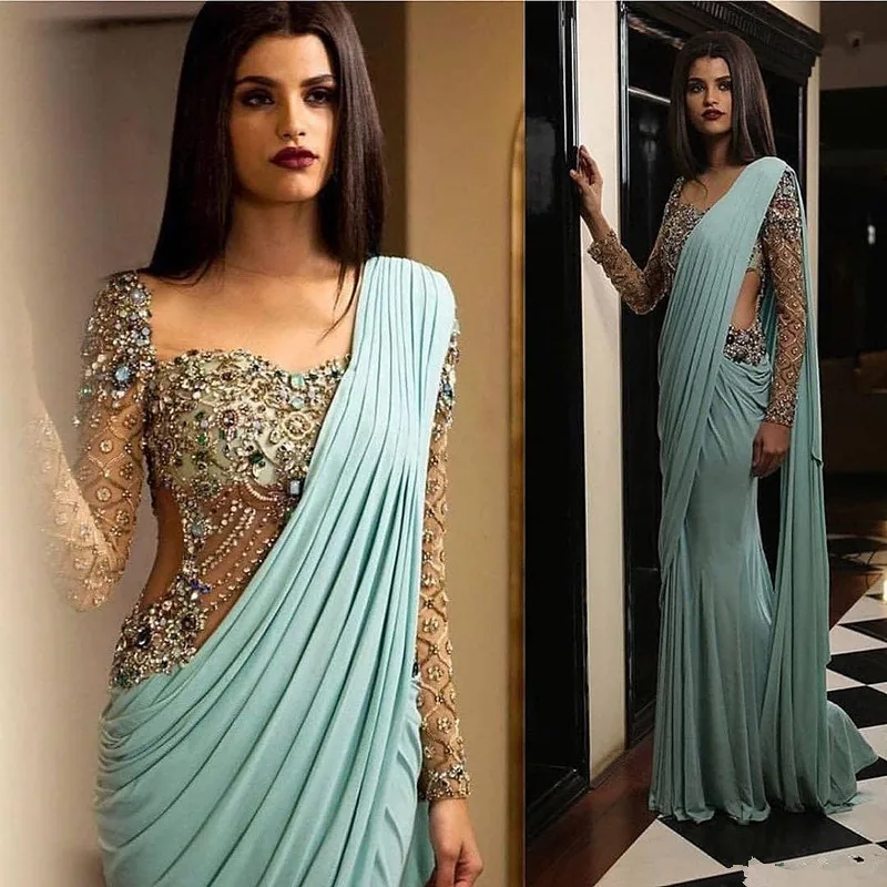 

2019 Arabic Luxurious Sexy India Evening Dresses Beaded Crystals Mermaid Prom Dresses Chiffon Formal Party Second Reception gown