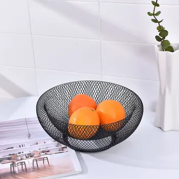

Nordic Metal Wire Mesh Fruit Vegetable Storage Baskets Round Nest Bowls Drainage Kitchen Egg Baskets Breads Storage Trays Holder