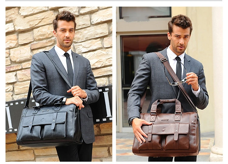 Weysfor Men PU Leather Black Briefcase Business Handbag Messenger Bags Male Vintage Shoulder Bag Men's Large Laptop Travel Bags