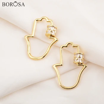 

BOROSA Hamsa Hand Micro Paved CZ Spiral Clasp Screw Lock Gold Fastener Clasps Jewelry Fittings for Necklace Jewelry Gifts WX1346