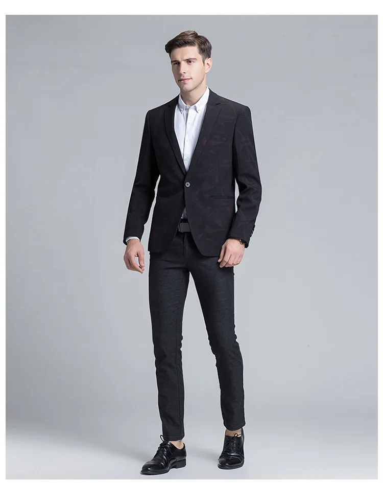 2019 Autumn Print Casual Suit Men's Fashion High Quality Slim Korean Men's Suit