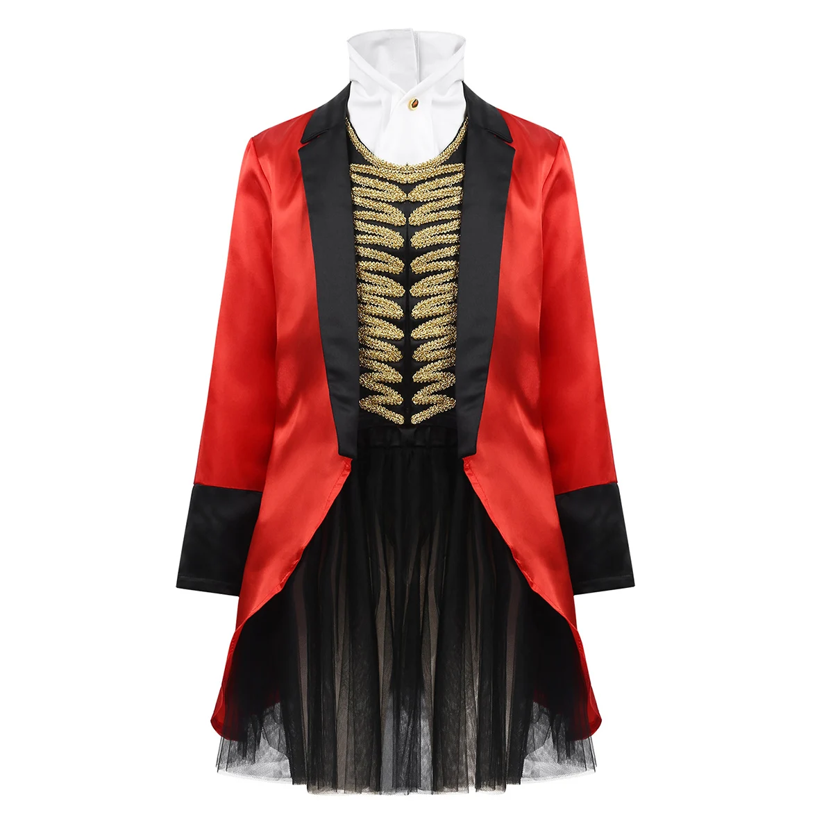 Детский костюм для выступлений с цирком для девочек, куртка с декоративным галстуком, юбка-пачка, комплект для Хэллоуина, косплей, вечерние платья - Цвет: Black