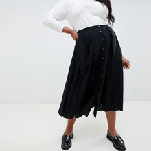 Юбки размера плюс на лето и осень, женские миди до колена, Корейская элегантная юбка на пуговицах с высокой талией, Женская плиссированная школьная юбка