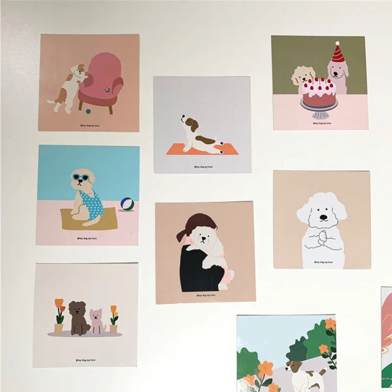 Dibujos coreanos bonitos para perro, Postales de dibujos animados, cuadro decorativo, tarjeta, bricolaje, colocación, Fondo de dormitorio, pegatina de pared, accesorios de fotos