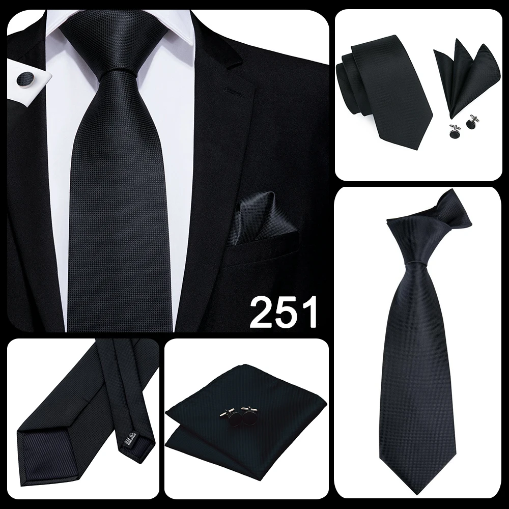 Hallo-krawatte Schwarz Gold Solide Silk Hochzeit Krawatte Für Männer Hanky Manschetten Geschenk Männer Krawatte Gravata Set Mode-Design business Dropshiping – Detail 5