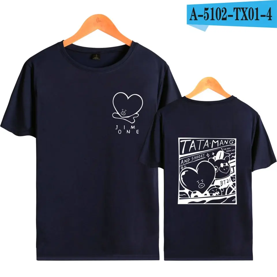 navy KPOP Bangtan Jim V с коротким рукавом хлопковые модные футболки для фанатов женские/мужские Idol футболки tshirrt - Цвет: navy