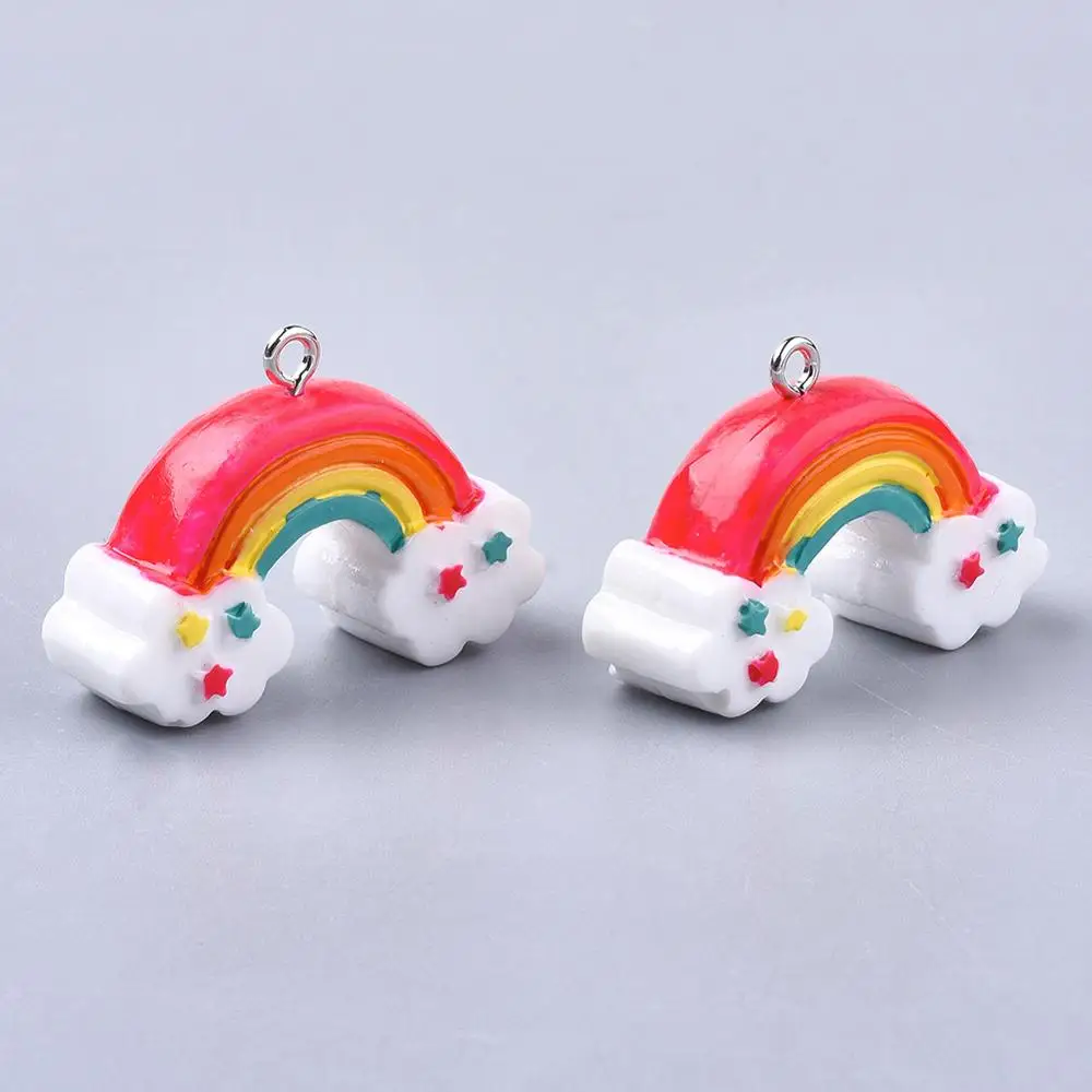 100Pcs Colorful Resin Pendants with Platinum Tone Iron Findings Rainbow Small Charms for Jewelry Making DIY Earrings Findings