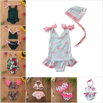 

Kids Baby Girls Bikini Swimming Costume One-piece Swimwear Swimsuit Kids Girls Summer New Flamingo Beachwear Ruffles Bow Bikin