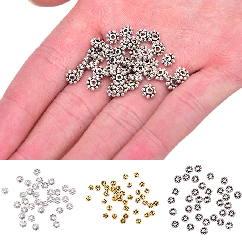 100pcs Round Metal Wheel Spacers Beads 6mm Tibetan Silver Flower Spacer For Jewelry Making | Украшения и аксессуары