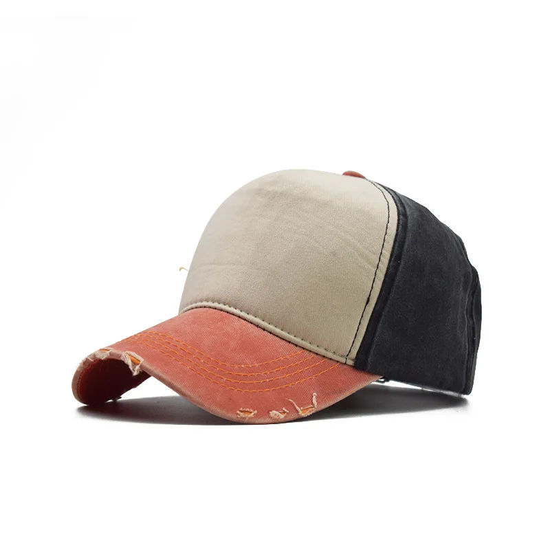 Pure cotton light plate coating water washing rod ball cap splicing color cap Korean sun hat sun-shading cap
