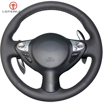 

LQTENLEO Black Genuine Leather Car Steering Wheel Cover For Infiniti FX FX35 FX37 FX50 QX70 Nissan Juke Maxima Sentra SV Sylphy