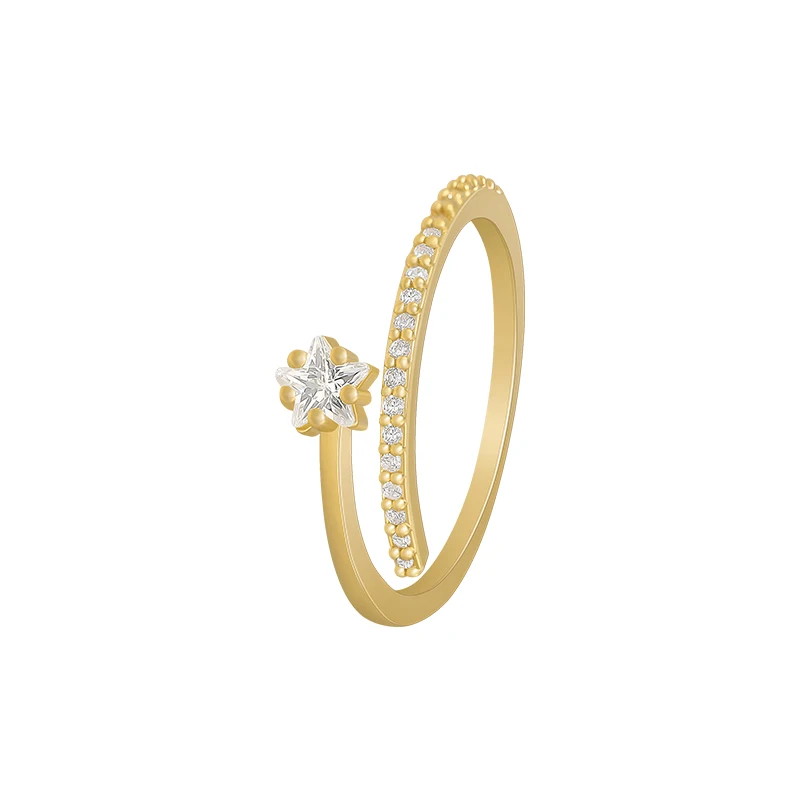Gold Color Ring Minimalist Exquisite Zircon Gold Color Star Open Rings For Woman Fashion Korean Jewelry Luxury Wedding Party Unusual Girl's Ring