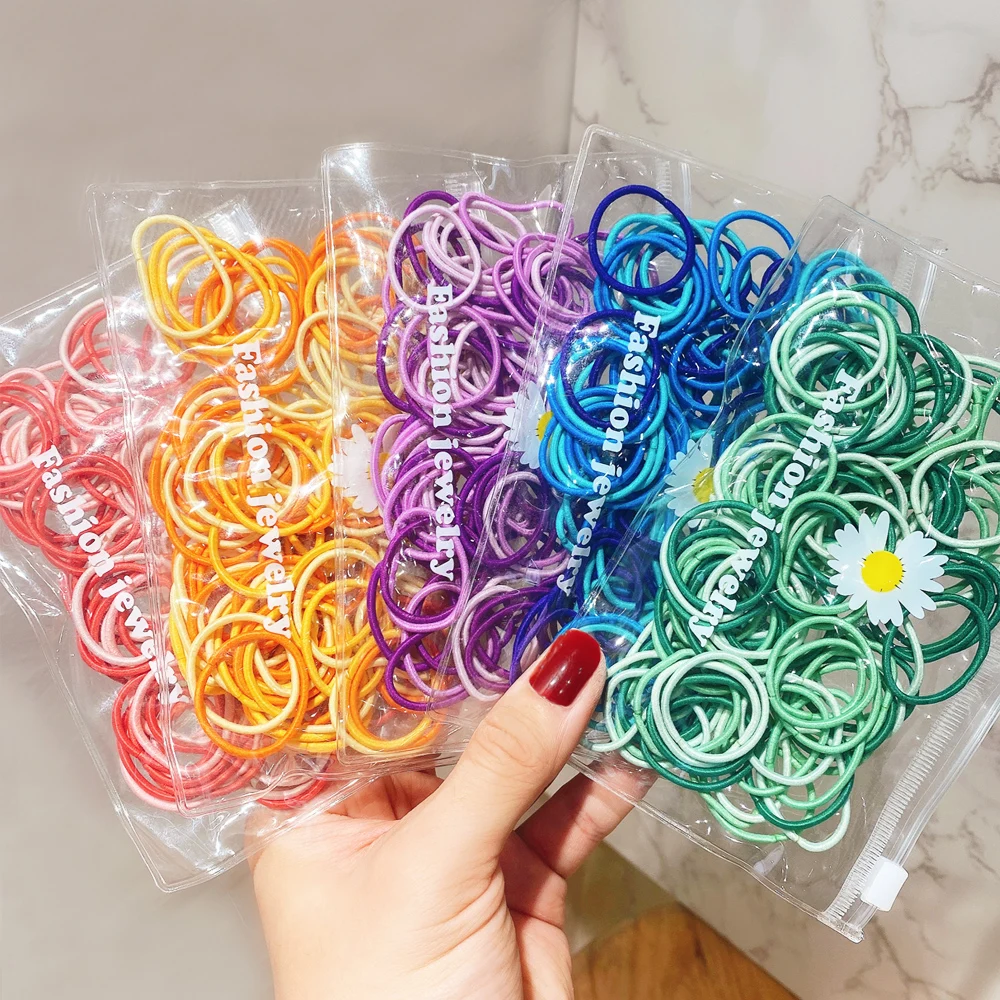 

100PCS/Bag Girls Cute Candy Color Basic Elastic Hair Bands Rubbers Scrunchie Ponytail Holder Hair Ornament Hair Accessories