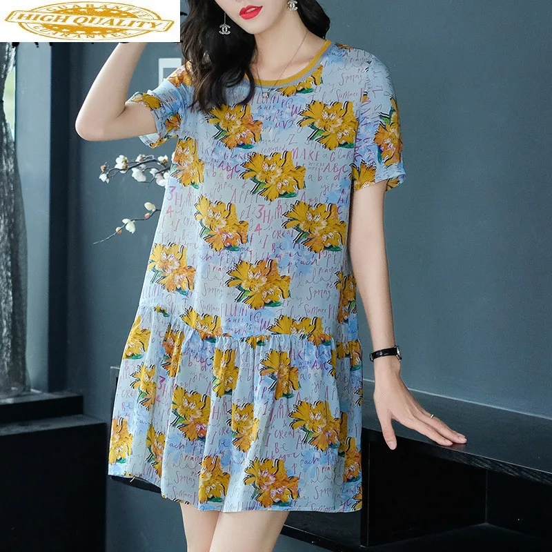 Jurk Vrouwen Echte Zijden Jurk Koreaanse Mode Print Zomer Jurk Elegante Vintage Party Dress Vrouw Vestidos Mujer 19350 YY2754 Jurk Vrouwen Echte Zijden Jurk Koreaanse Mode Print Zomer Jurk Elegante Vintage Party Dress Vrouw Vestidos Mujer 19350 YY2754