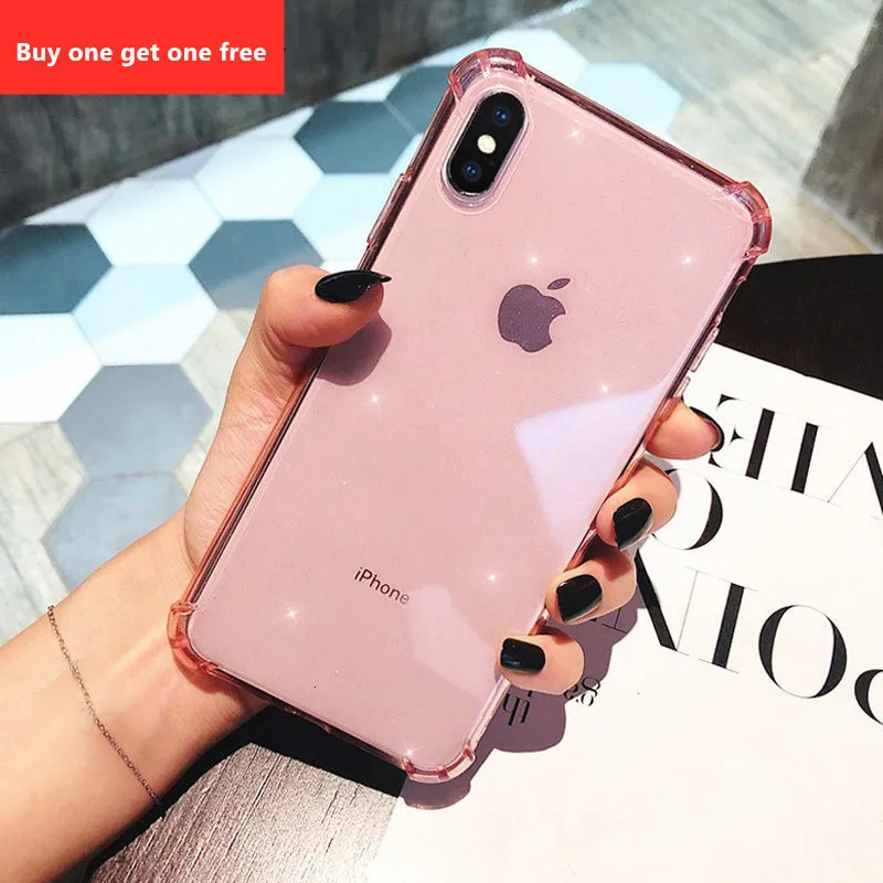 Противоударный чехол-бампер для iPhone 11 Pro X XR XS Max 7 8 6 6s Plus Блестящий Прозрачный