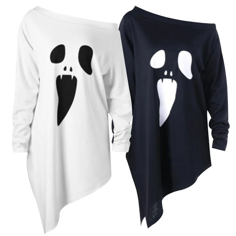 

Hot Sale Ghost Long Sleeve Women T Shirt For Patry Print Slash Neck Casual Funny Tee Tops T Shirts Female t-shirt