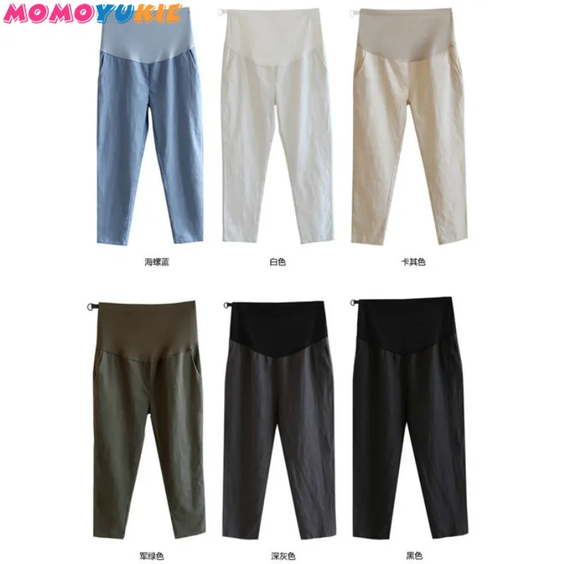 Thin Cotton Linen Spring Summer Ankle-length High Waist Leisure Maternity Pants For Pregnant Women women pants maternity pants